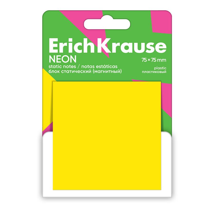 Блок для записей на магните 75х75мм 50л Neon желтый ERICH KRAUSE 61903
