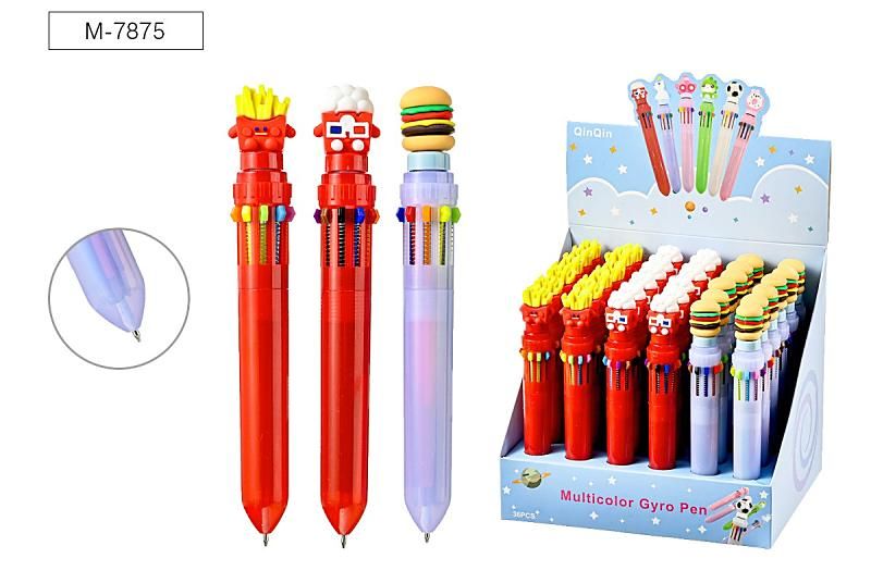 Ручка шариковая автоматическая многоцвет. 0,7мм 10-ти цветная Фастфуд MAZARI M-7875