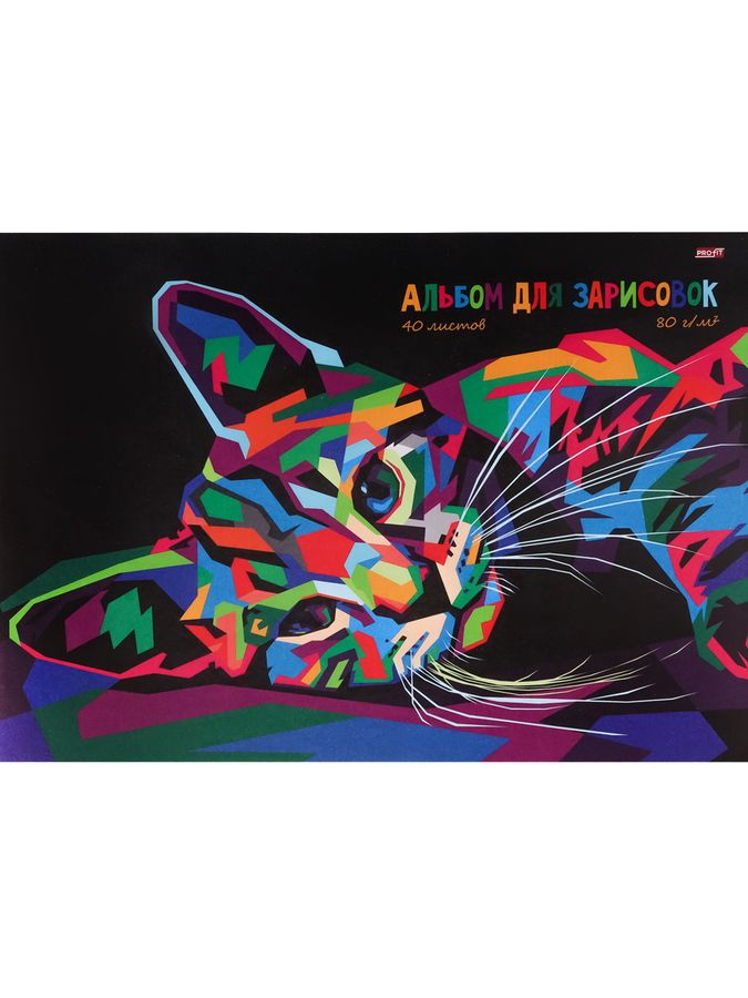 Альбом для рисования эскизов А4 40л скрепка Разноцветный котик 80г/м2 PROFIT 40-5162 (уни)